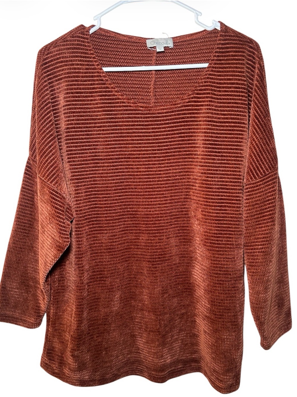 Chenaulte Women's Rust Orange Chenille Scoop Neck Sweater 2XL